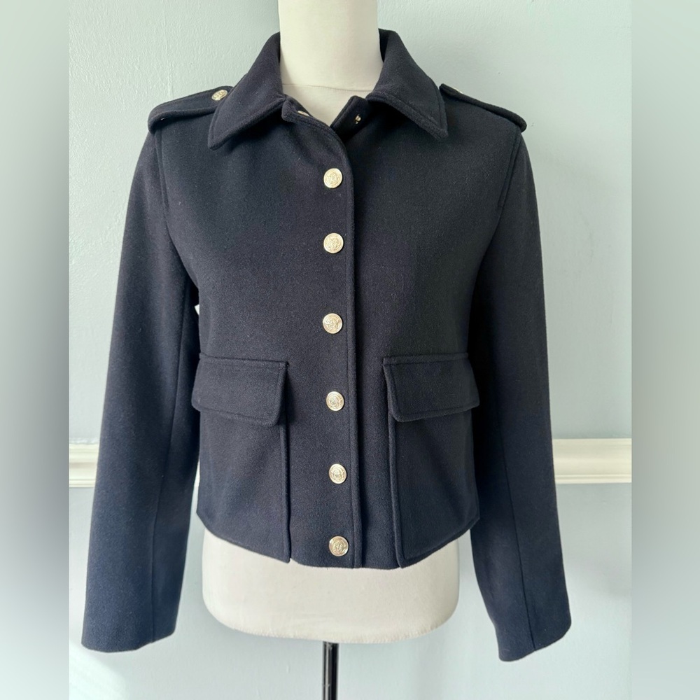 Zara Navy Pea Coat with Gold Buttons XS